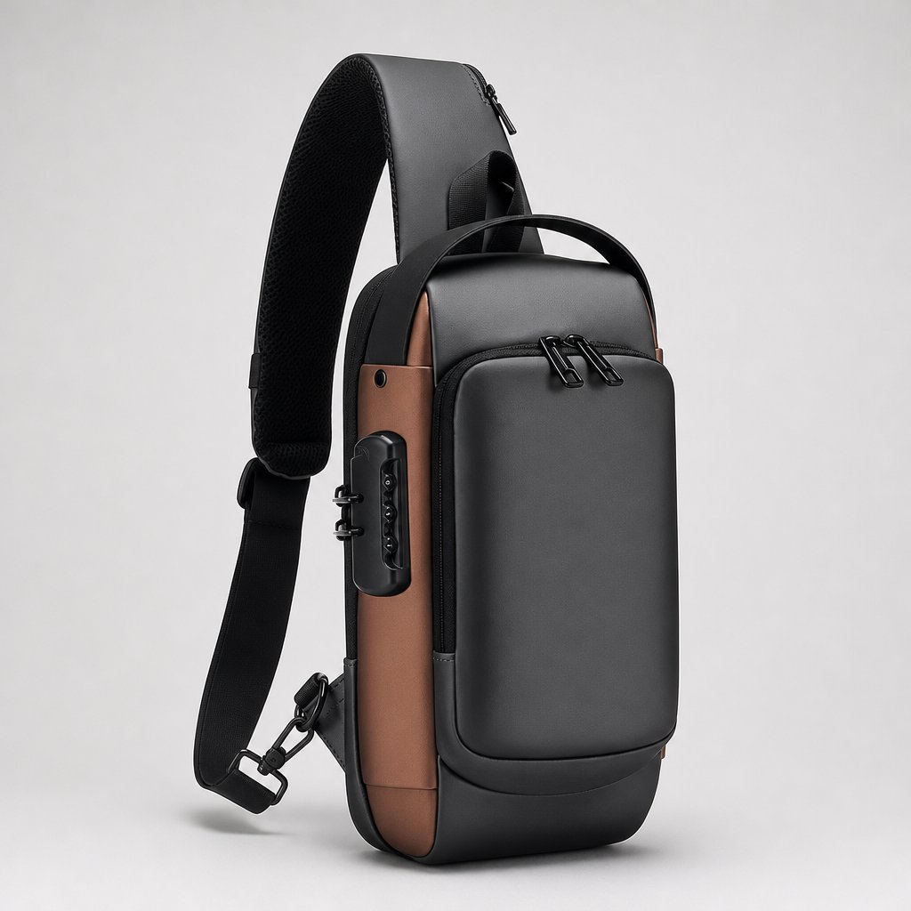 Bandolera antirrobo negro con café