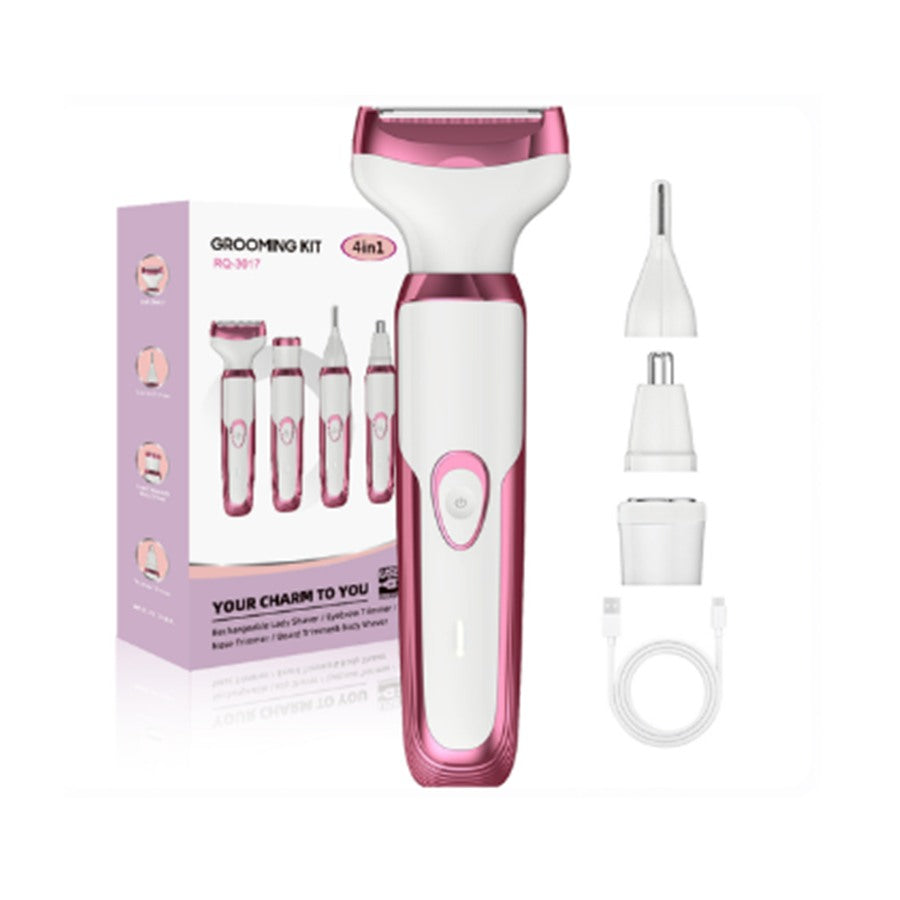 Depiladora recargable 4 en 1 con sus cabezales y cable USB