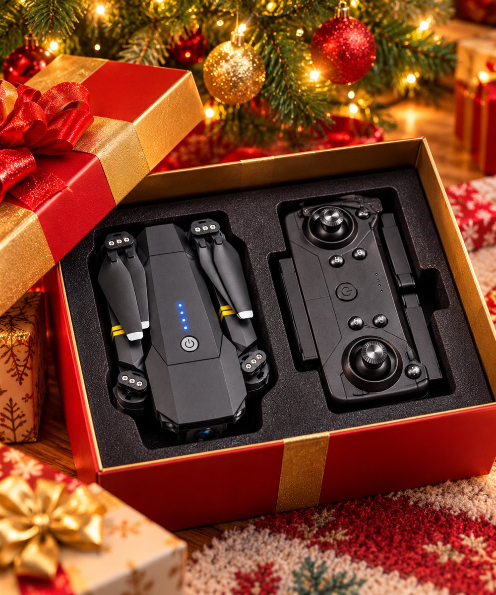 Dron 988 Pro y su control en caja de regalo de Navidad