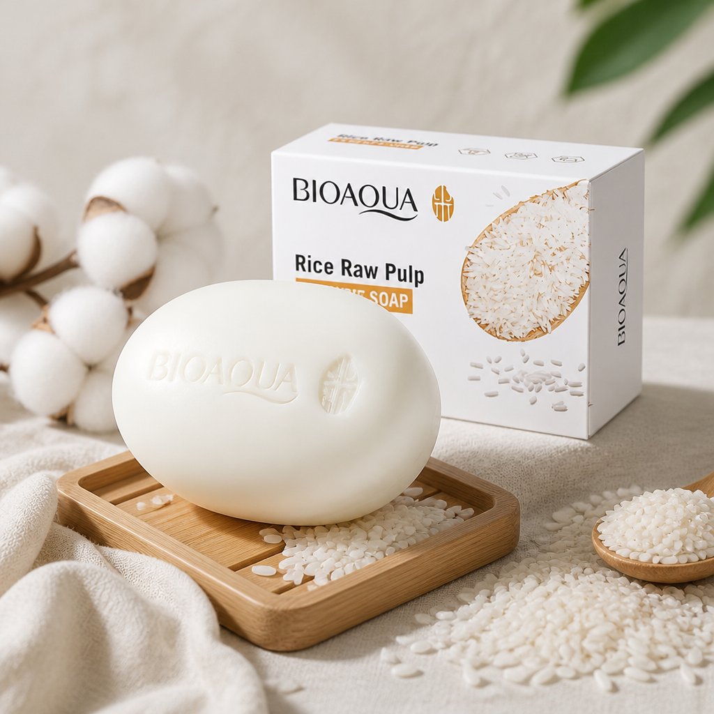 Jabón de arroz Bioaqua con granos de arroz