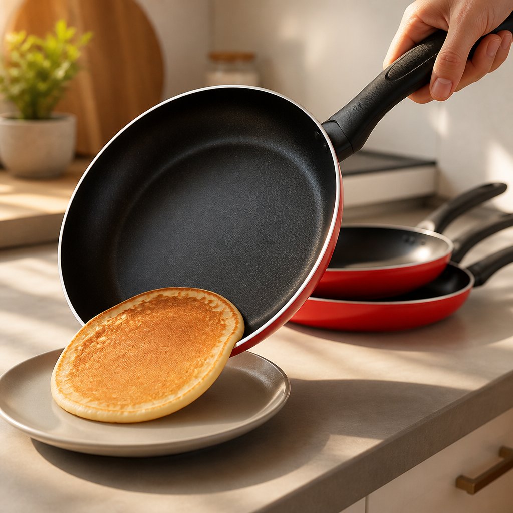 Juego de 3 sartenes antiadherentes rojos un pancake que no se pega